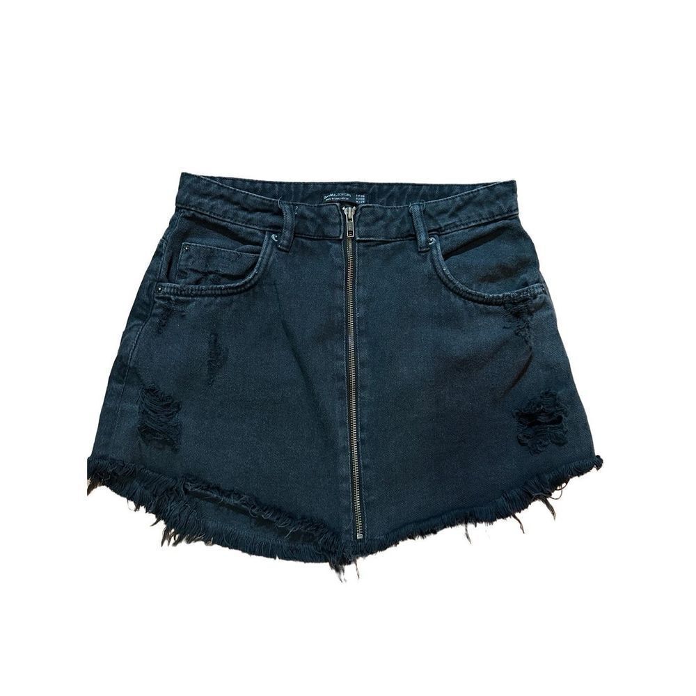 Bershka womens black distressed zip up mini skirt sz 6